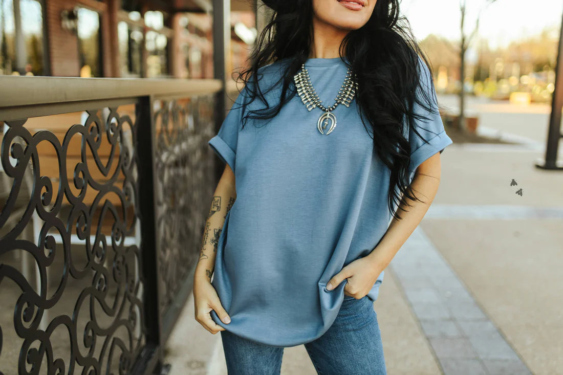 CLOUD BASIC TOP MOM CUFF *DENIM