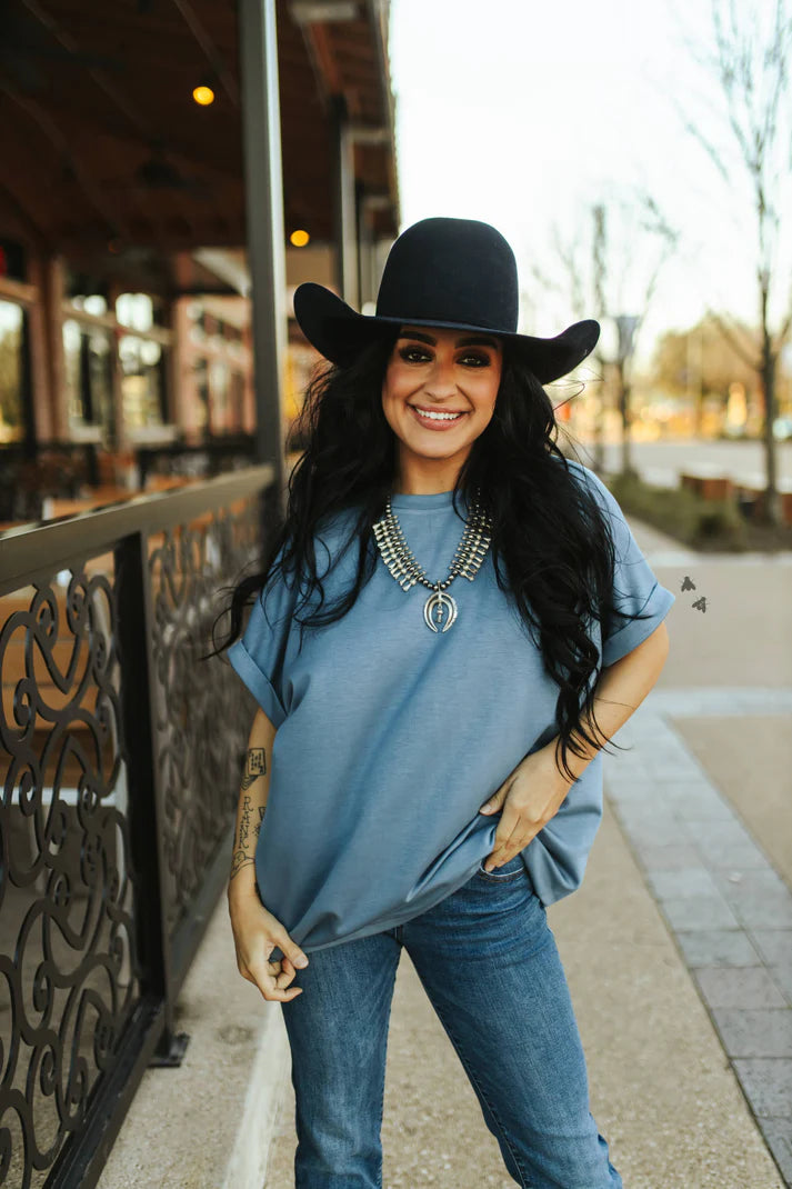CLOUD BASIC TOP MOM CUFF *DENIM
