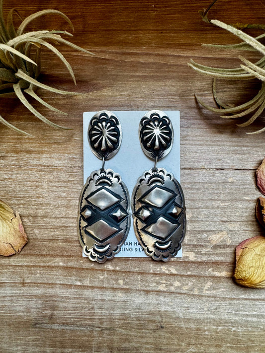Sterling Silver Dangle Earrings – Native Made by Leander & Rhonda Largo, USA