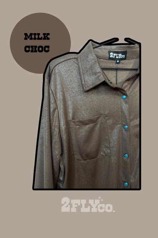 LEATHER LUX BUTTON DOWN *CHOCOLATE