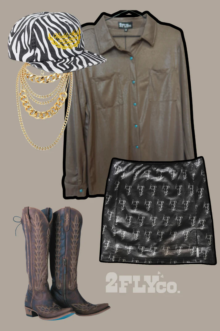 LEATHER LUX BUTTON DOWN *CHOCOLATE