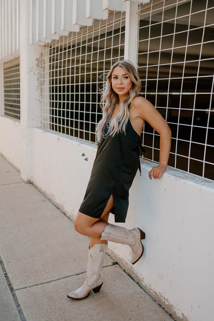 PRETTY IN SATIN DRESS