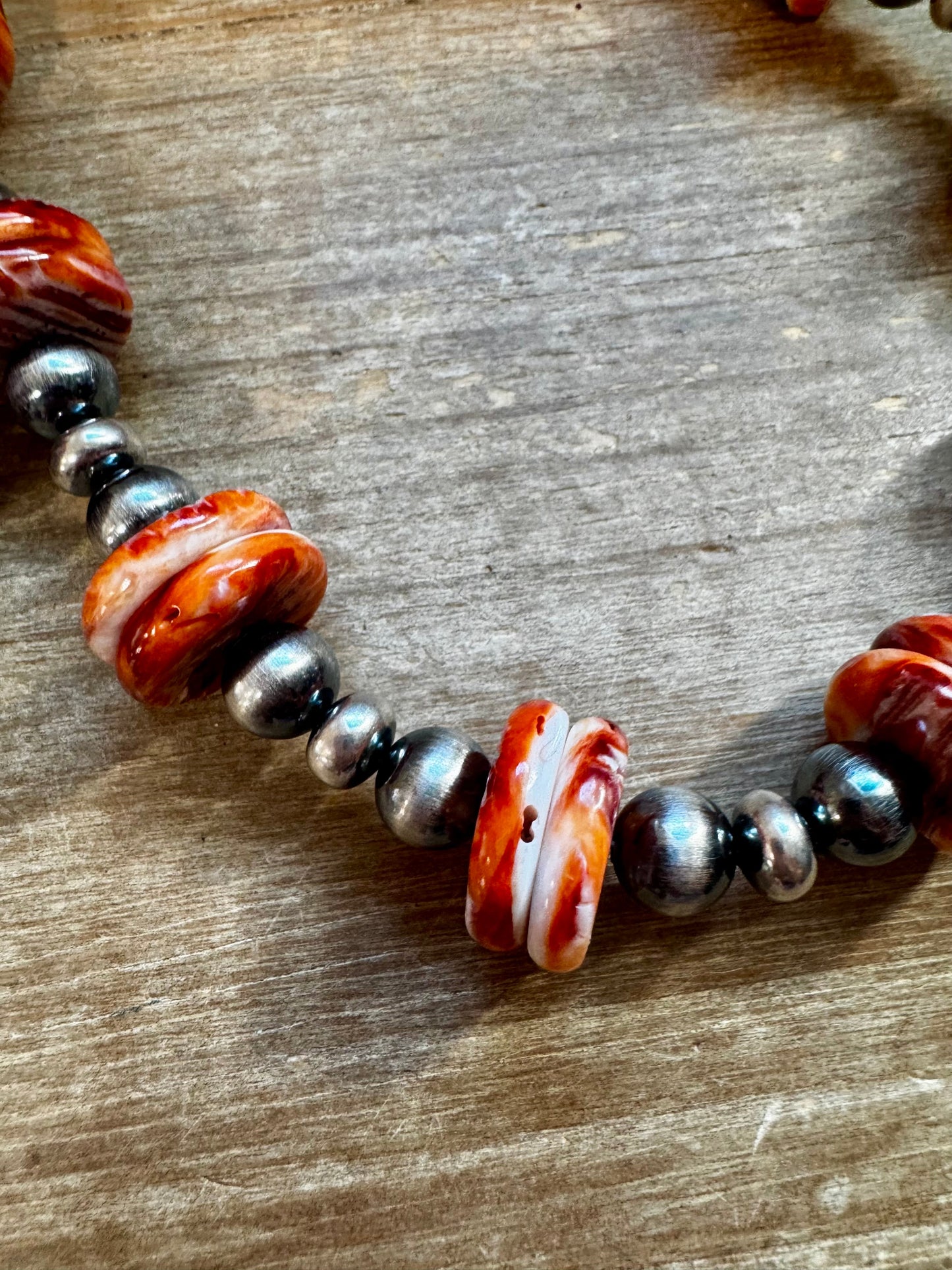 NFR Collection Necklace – 10mm Sterling Silver Pearls with 20mm Red Spiny Oyster – Handmade by The Bijoux FAB – 19"