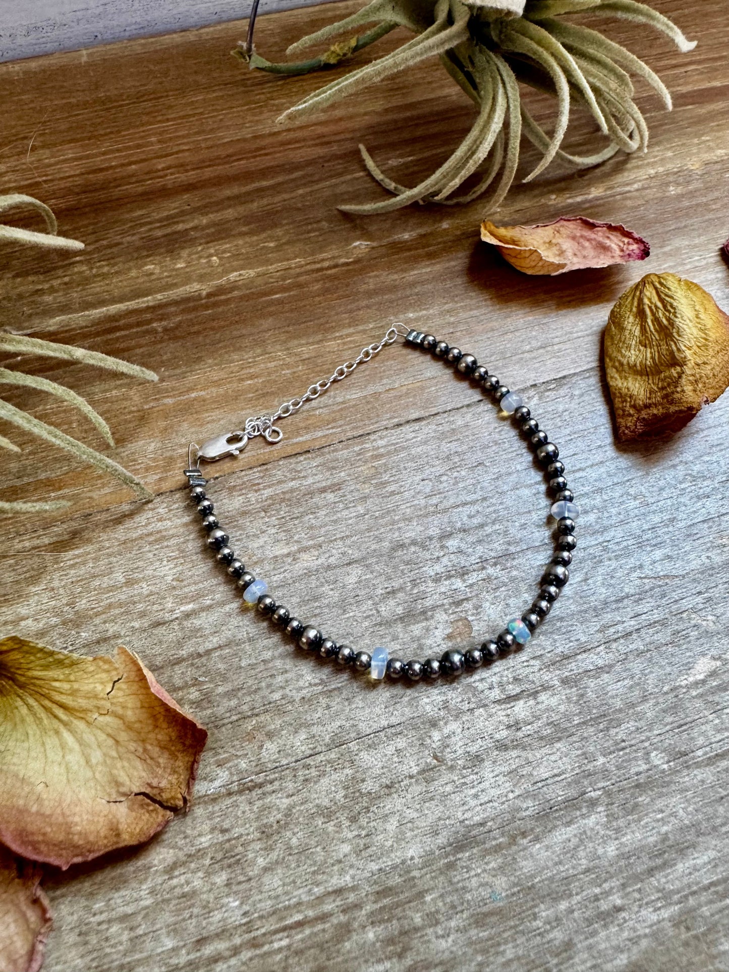 White Opal & Sterling Silver Pearl Bracelet