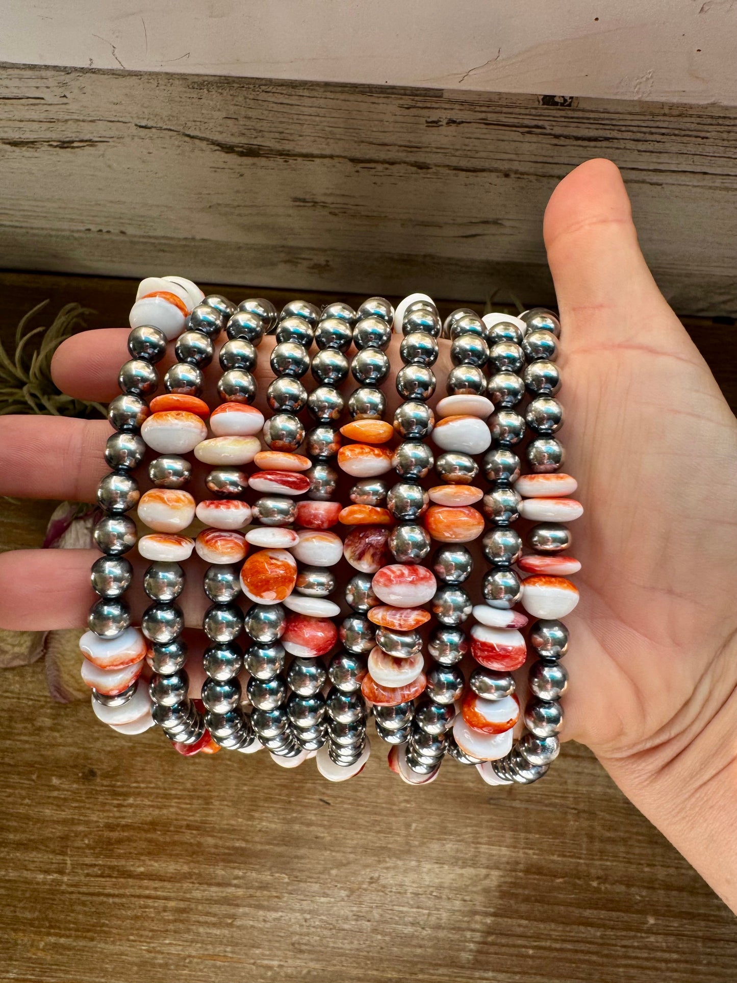 Spiny Oyster &amp; Sterling Silver Pearl Necklace – 8mm – Handmade by The Bijoux FAB – 17.5"