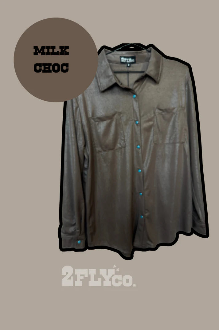 LEATHER LUX BUTTON DOWN *CHOCOLATE