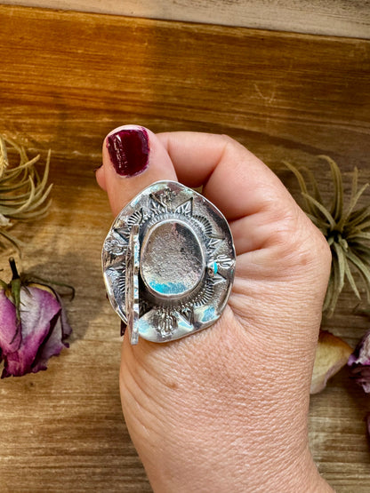 Adjustable Cowboy Hat Ring – Kingman Turquoise – Sterling Silver – Navajo Handmade by Robby Manuelito – USA