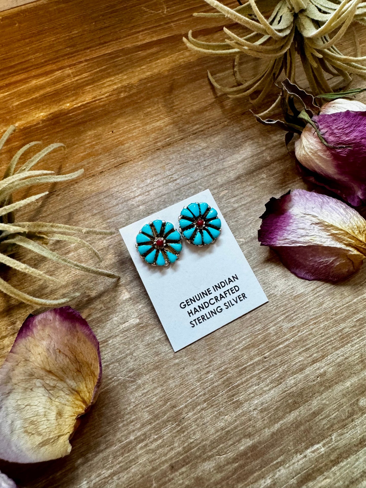 Blue Magnesite Turquoise & Red Cluster Stud Earrings