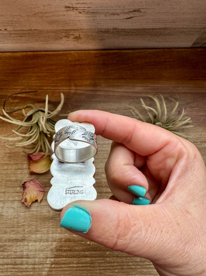 White Buffalo Turquoise Ring – 8-Stone Adjustable Long Statement Ring