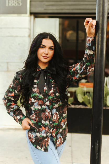 BRUSHY POP BUTTON DOWN TOP