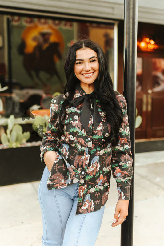 BRUSHY POP BUTTON DOWN TOP