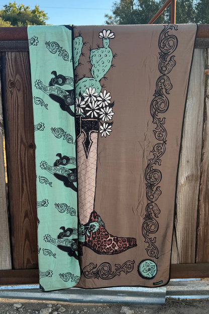 BOOTS AND BURLAP BLANKET