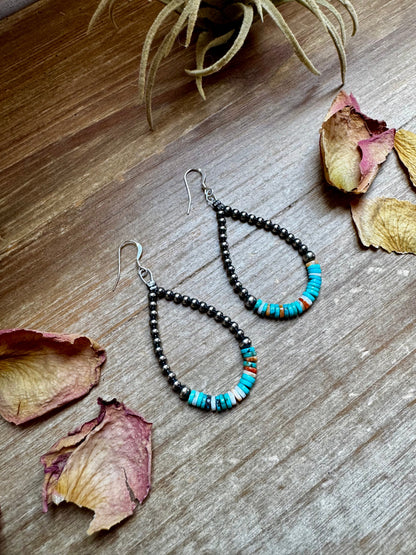 Sterling Silver Pearl & Colorful Heishi Drop Earrings