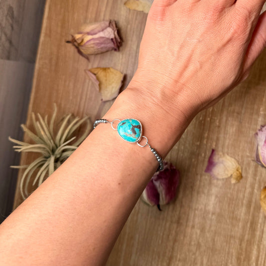 Sterling Silver & Turquoise Bracelet – 6.5” + Extender – 3 mm & 4 mm Pearls