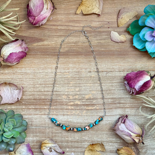 Turquoise & Spiny Oyster Pearl Necklace 16 inch