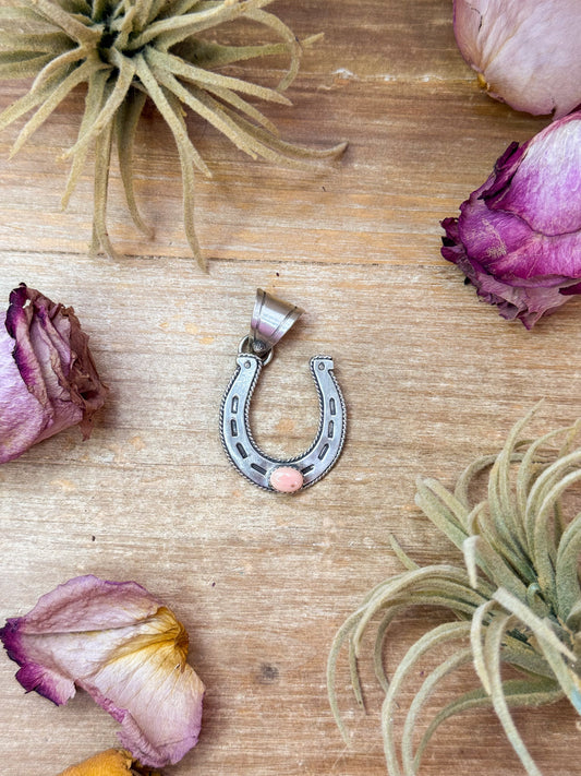 Sterling Silver Horseshoe Pendant with Pink Conch