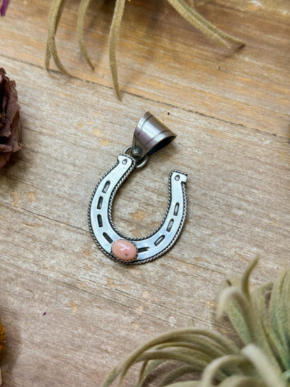 Sterling Silver Horseshoe Pendant with Pink Conch
