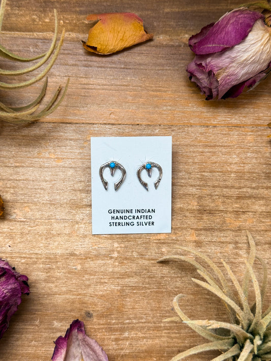 Sterling Silver Mini Naja Stud Earrings with Kingman Turquoise