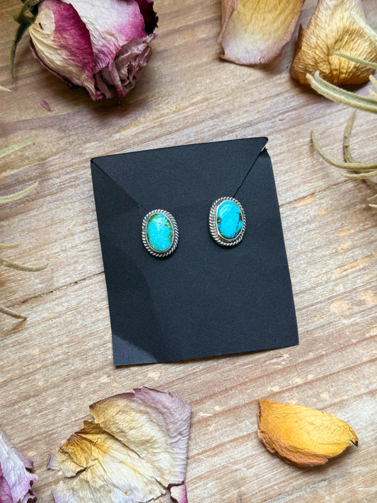 Sterling Silver Sonoran Mountain Turquoise Stud Earrings – Handmade by Artist Jason Ogg