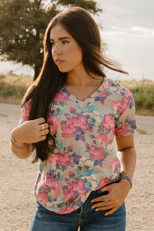 LIFE IS A FLOWER V NECK TEE