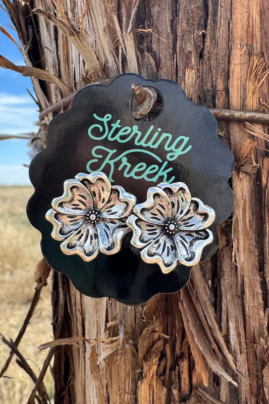 TOOLED FLOWER EARRINGS (STUDS)