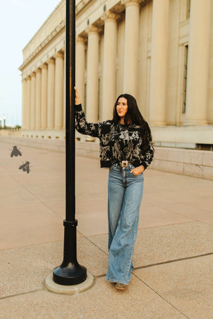 RHINESTONE COWBOY CROP SWEATER