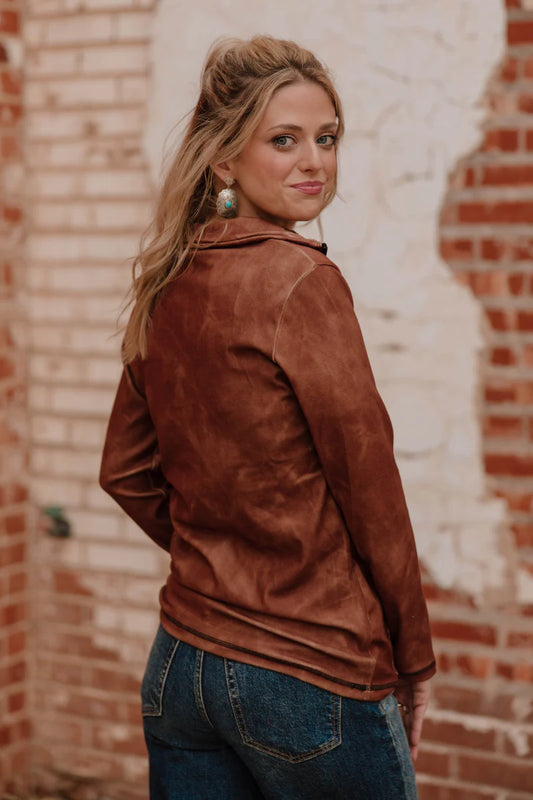 COWGIRL FADE PULLOVER- SADDLE